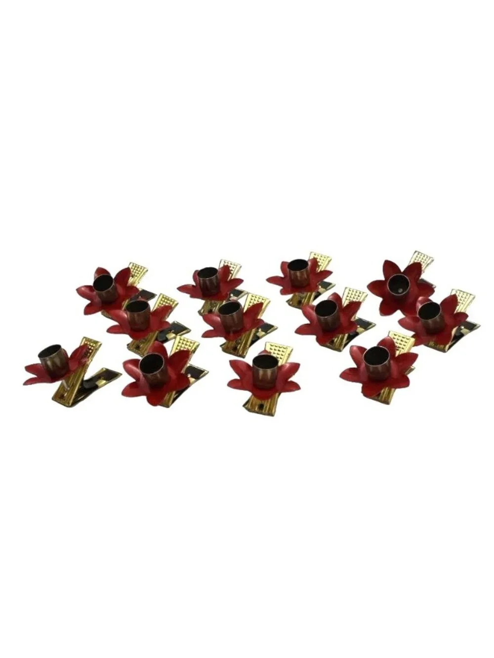 Vintage Red Poinsettia Metal Candle Clips Christmas Tree Decor Set of 12